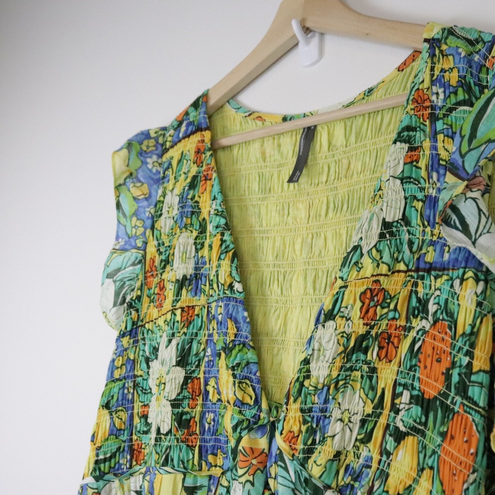 Anthropologie Peregrine Flutter Sleeve Maxi Dress Citrus Floral Holly Print 2X - Picture 5 of 11